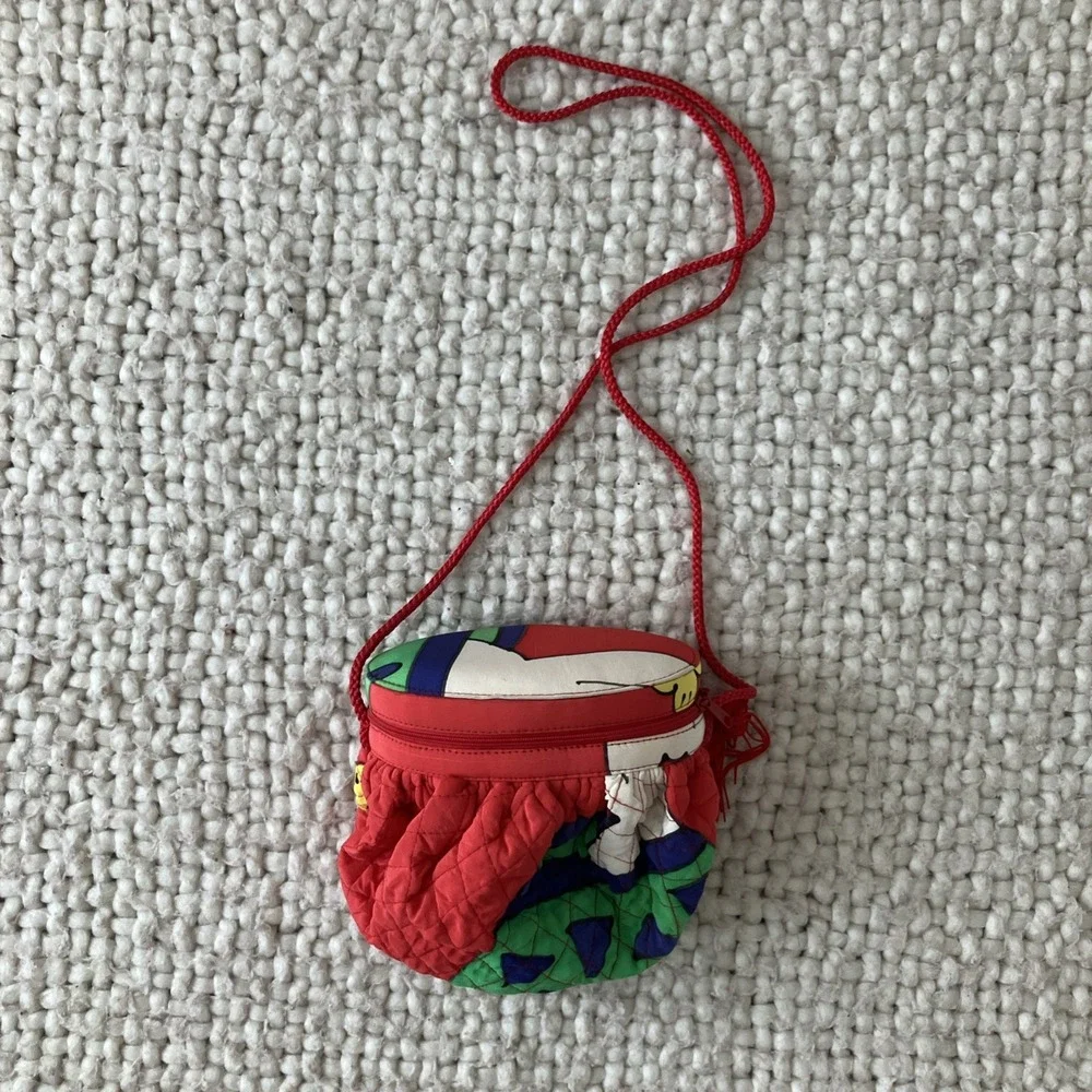 Vntg Hand Painted Silk Bulb Bag by‎ Silk Scapes Red Geometric Quilted Artwear